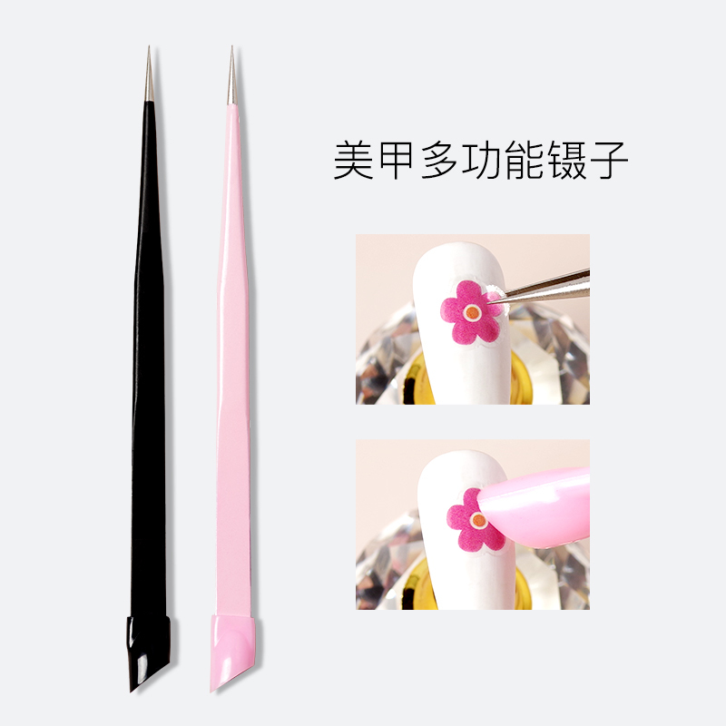 Nail Art Tweezers Tool, Anti-Static, Dual-Purpose, Silicone Head, Can Press Stickers and Foil, Pointed Tip for Picking up Small Accessories