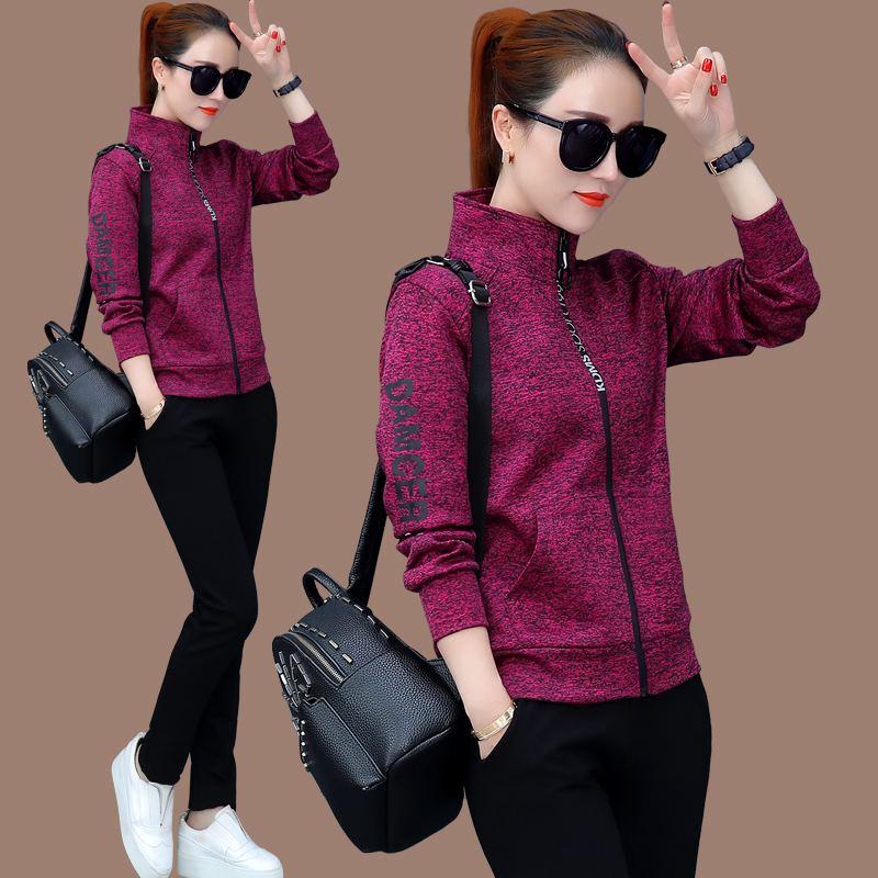 Sports suit women's spring and autumn 2022 new fashion Korean version slim fit and thin casual thick cotton two-piece three-piece suit