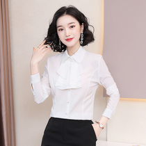 2022 spring new chiffon long sleeve shirt women's design feeling niche professional wear OL base overalls shirt
