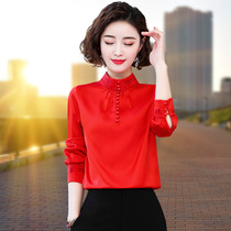 Chiffon shirt women's long sleeve 2022 spring dress new shirt foreign style temperament with this year's red bottoming coat