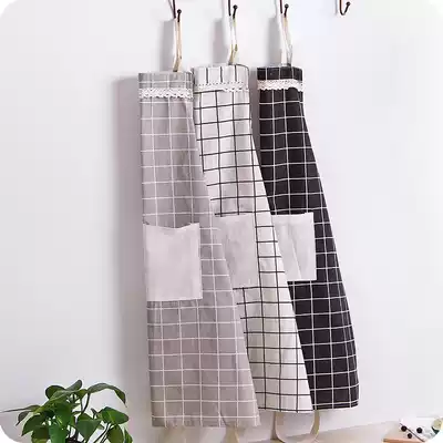 Cotton waist dining room Adult cotton apron large size plus fat increase 200kg female kitchen hanging neck waterproof simple
