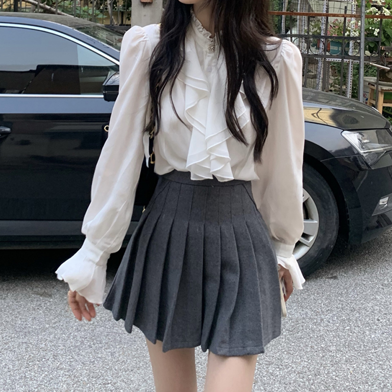 White Chanel-Style Inner Shirt for Women, Spring and Autumn 2024 New French Ruffled Shirt, Unique Top White Chanel-Style Inner Shirt for Women, Spring and Autumn 2024 New French Ruffled Shirt, Unique Top