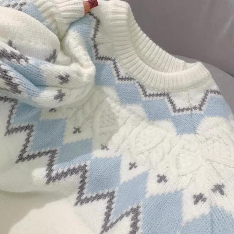 Fair Isle Sweater for Women, Lazy Style, Spring, Autumn and Winter, Round Neck, Loose, Lazy Style, Pullover Knitted Top