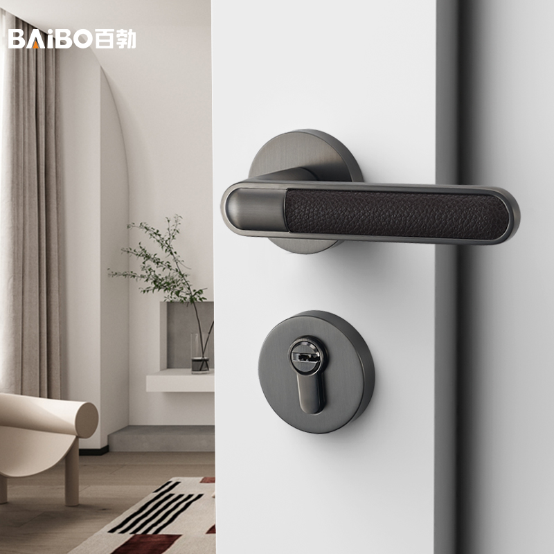 Gray door lock room bedroom lock home with silent magnetic suction door handle minimal division lock modern wood door lock