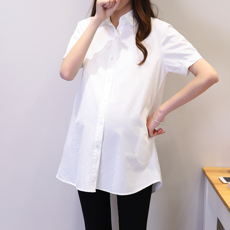 2022 Summer Fashion Fashion Maternity Wear White Shirt Loose Large Size Top Short Sleeve Work Wear Maternity Shirt