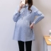 Mùa thu 2020 Hàn Quốc Maternity Mặc Sọc Dài tay Ren Trim Áo sơ mi Sản phụ A Phiên bản Áo sơ mi Thêu Mẹ Hợp thời trang Lên trên - Áo thai sản