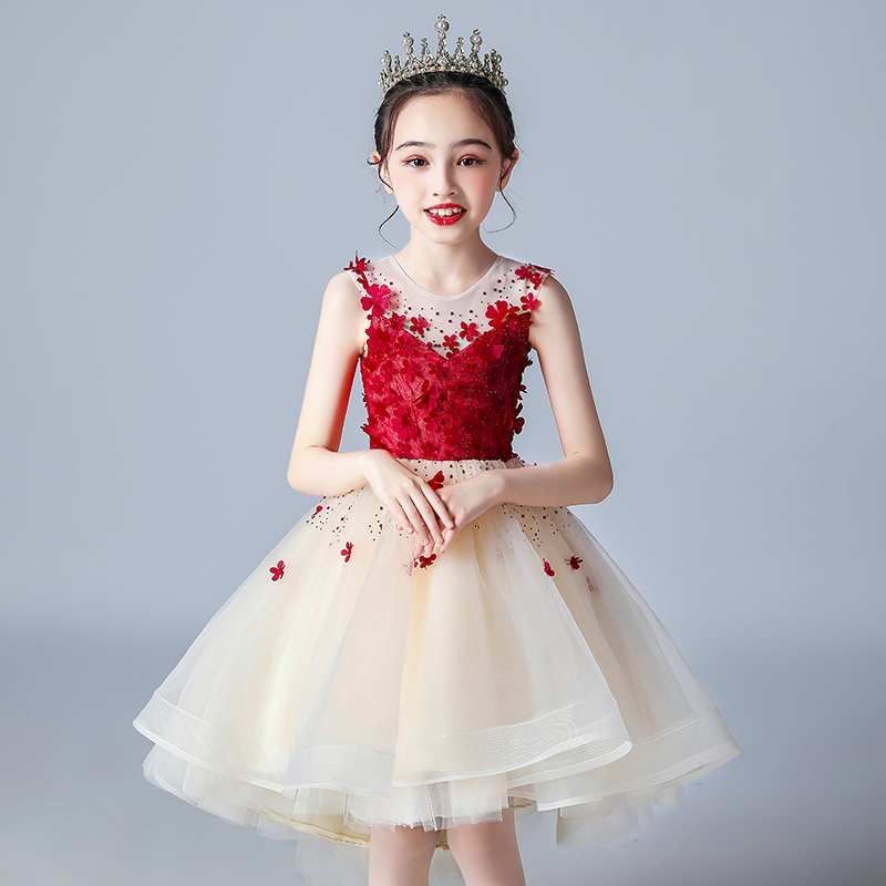Children's dress Princess skirt foreign atmosphere birthday show puffy gauze high-end small host piano girls evening dress autumn