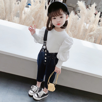  Childrens bib suit 2021 spring and autumn new Korean loose Western style baby denim jumpsuit girls autumn
