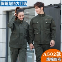 Хлопковый костюм в стиле милитари A502 зеленого цвета