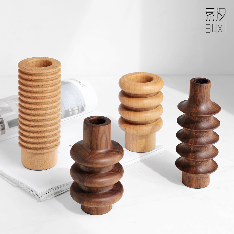 Home exquisite Japanese-style solid wood flower ware model room homestay living room dining table soft decoration creative art decoration