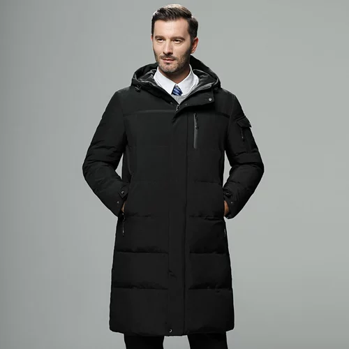 Мужской длинный удерживающий тепло пуховик для отдыха, для среднего возраста, средней длины, увеличенная толщина, большой размер