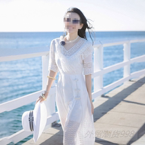 Yang Ying Zhang Ziyi star with the same summer new dress hollow tassel V collar big swing long holiday skirt