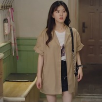 Star Zhao Rusi Gu Anxin with 21 summer short sleeve shirt female summer design sense niche loose coat