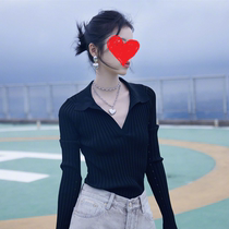 Zhou Yutong star same V collar long sleeve slim knit sweater womens coat design sense niche 2021 early Autumn New