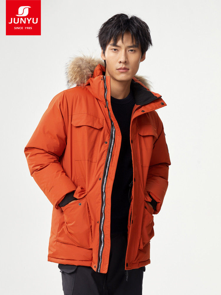Jun Yu outdoor goose down jacket men's long version 800 Pengdong thick warm goose down jacket tooling wind C52035