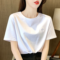 2022 Summer half sleeves white black loose round collar bottom-shirt with short sleeve t-shirt with short sleeve t-shirt and female blouse