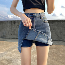 South Korea East gate 2020 Summer new thin section High waist side open fork bag Hip Jeans Short Skirt Pants A half body dress