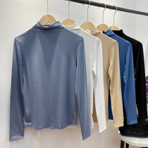 Half-height collar bottom-shirt woman inside lap and winter plus suede blouse black white heaps collar dress with long sleeves autumn and winter clothes damp