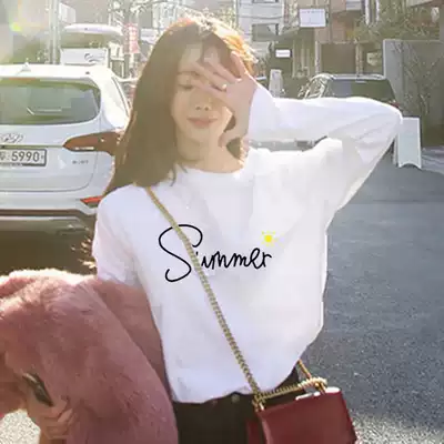 2021 New Xinjiang Korean version of cotton white T-shirt women long sleeve loose meat coat top base shirt