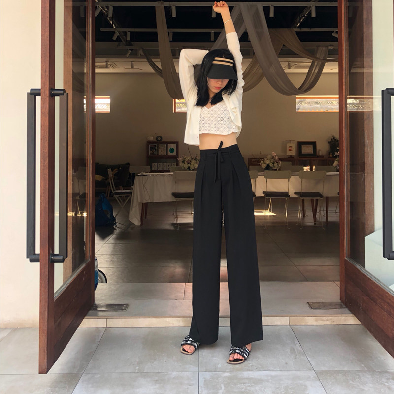 Wide Leg Pants Woman High Waist Pituitary Sensation Summer Black Straight Drum Pants Woman 100 Hitch Slim Casual Pants Overalls Tugging Long Pants