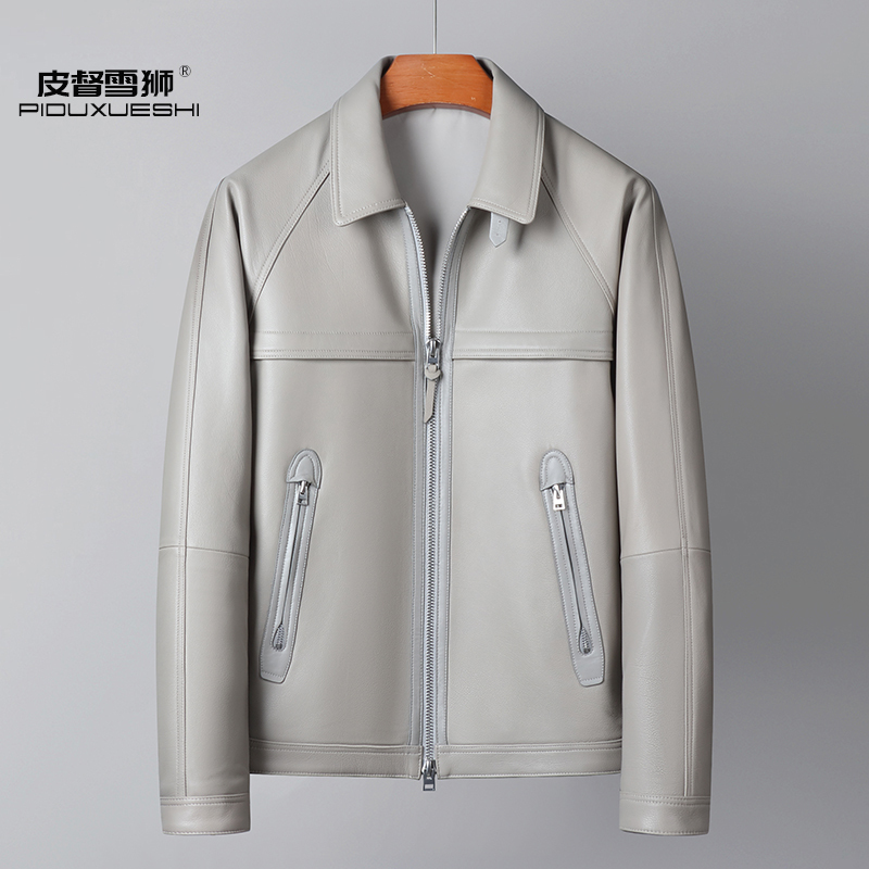 Tf High-End Men's Sheepskin Lapel Biker Casual Cool Short Genuine Leather Jacket Trendy Men's Jacket Tf High-End Men's Sheepskin Lapel Biker Casual Cool Short Genuine Leather Jacket Trendy Men's Jacket