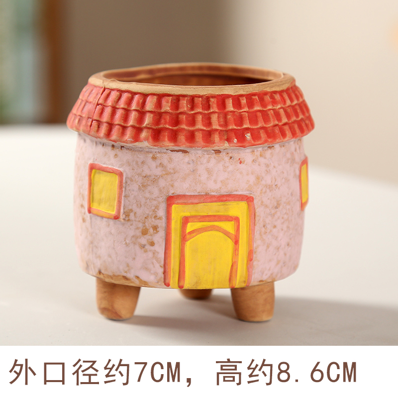 End coarse pottery breathable individuality creative ceramic flowerpot more meat meat meat flower POTS, small house tulou flowerpot