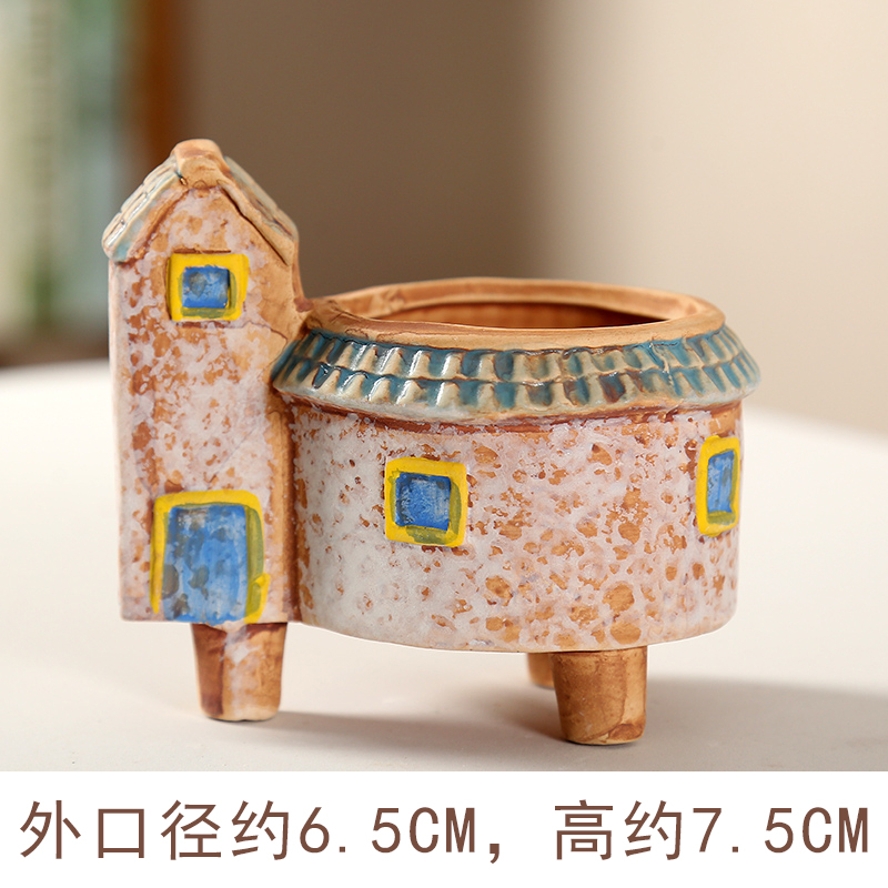 End coarse pottery breathable individuality creative ceramic flowerpot more meat meat meat flower POTS, small house tulou flowerpot