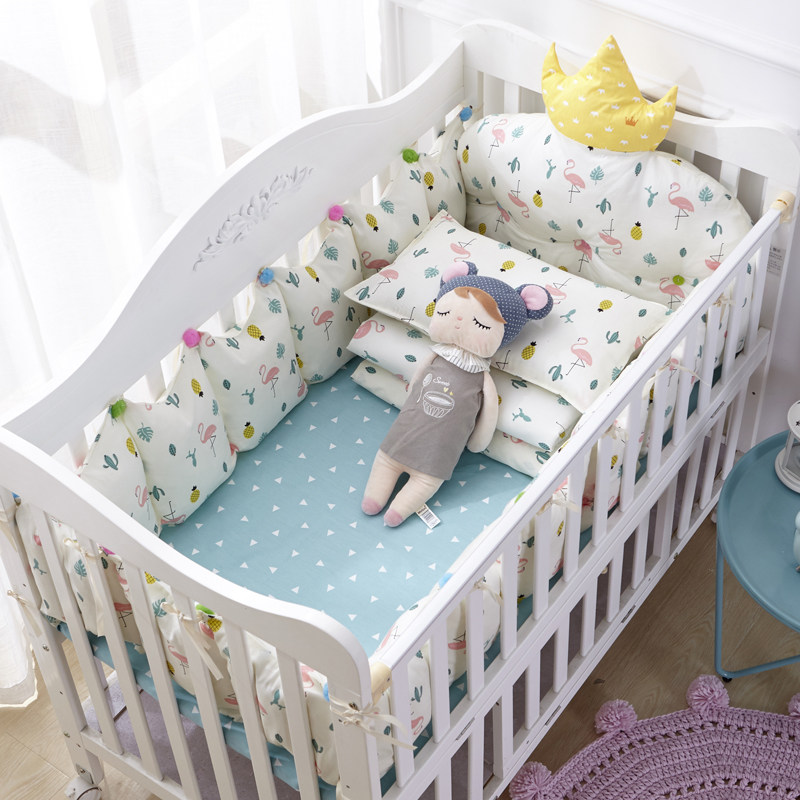 Baby bed Four-piece quilt Cotton bed perimeter Kindergarten quilt Three-piece bed Newborn bedding Baby blue
