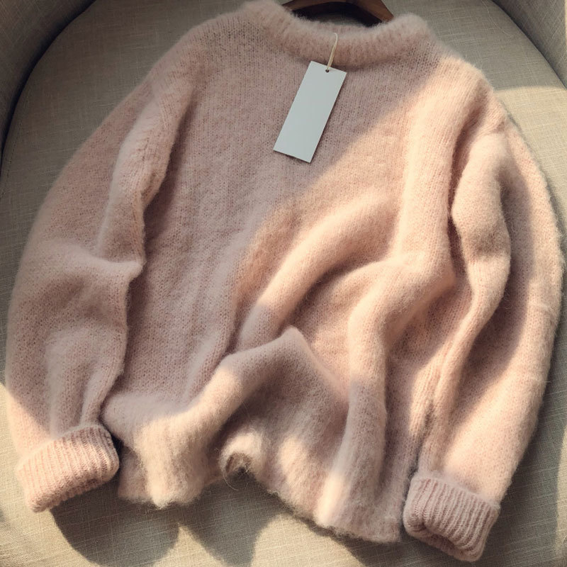 Autumn/Winter 2025 New Style Lazy Style Pink Coat Mink Velvet Rabbit Fur Loose Thickened Outerwear Mohair Sweater for Women