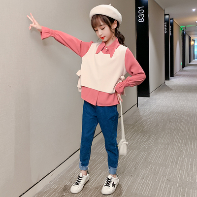 女童秋装卫衣牛仔裤套装运动套装休闲装童装