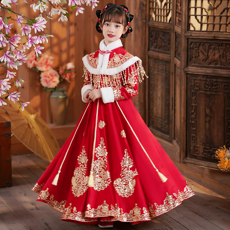 Girls Winter Liandress Children New Year's New Year Clothes New Year Clothes New Year's clothes 2023 new Han uniforms Autumn Winter Skirt Winter