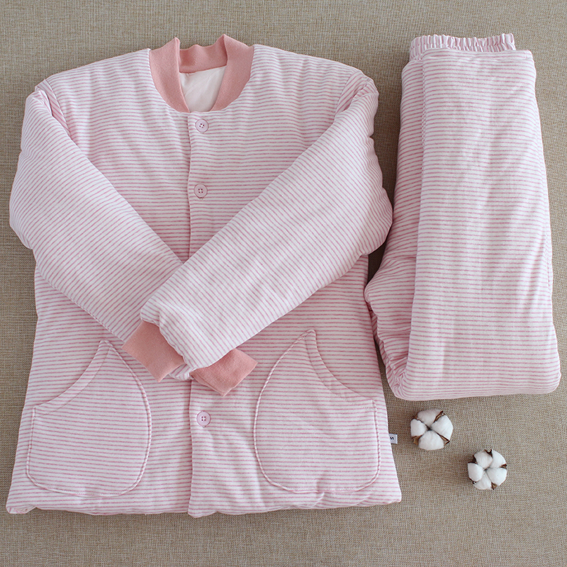 Striped Pure Cotton Women's Winter Cotton Jacket and Pants Set for Adults, Warm and Thick High-Waisted Coat and Cotton Clothing