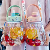 Large Capacity Water Glass Female Summer Net Red Large Belly Cup 1000ml Child Straw Plastic Cups Portable Sports Kettle