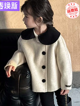 Korean childrens clothing girls small fragrant woolen coat 2024 spring and winter new style doll collar fashionable baby girl