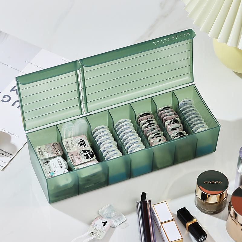 Daily disposable beauty contact lens storage box large-capacity finishing portable multi-grid multi-pair dust-proof storage box with lid