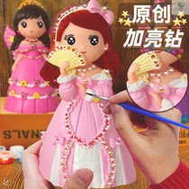  Ceramic drawing on top color plaster children painted toy plaster dolls Painted Deposit Money Jars White blastocyly