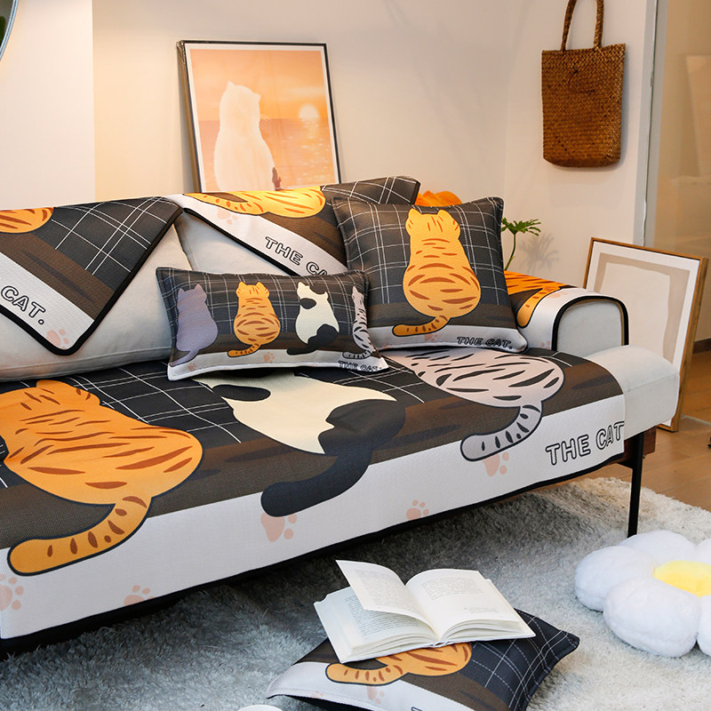 Minshun ice silk sofa cushion summer cute cartoon sofa cushion cool seat back cushion sofa cover summer style