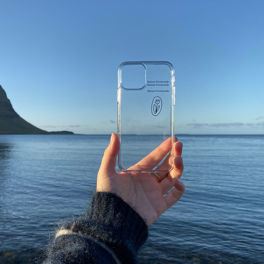 maison promenade transparent phone case all-inclusive soft case with card navy tulip original design