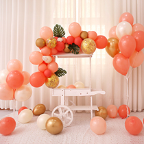 Coral red balloon table table floating column Wedding room scene decoration Baby birthday decoration ins wind