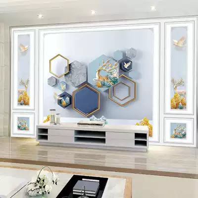 8D Nordic elk bamboo fiber integrated TV background wall geometric film and television Wall decorative gusset self-installed wall wall panel