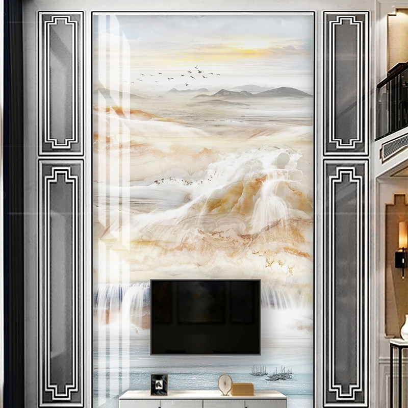 2021 new Chinese landscape Xuanguan Bamboo Wood Fiber Integrated Protective Wall Wall floor Decoration Painting Background Buttonboard Fast