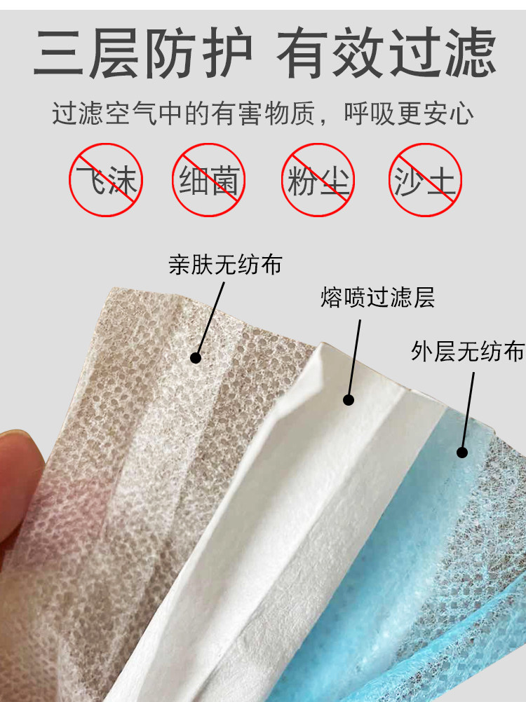 拓升 三层一次性防护口罩 50只 图3