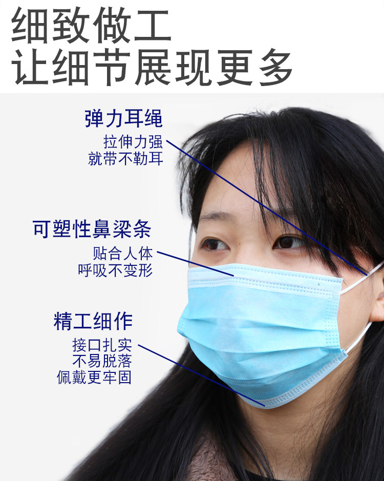 拓升 三层一次性防护口罩 50只 图5