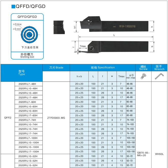 Xuanyuan Sword End Slotted Tool Rod QFFD2525R17-60H with Zhuzhou Diamond 3mm Blade