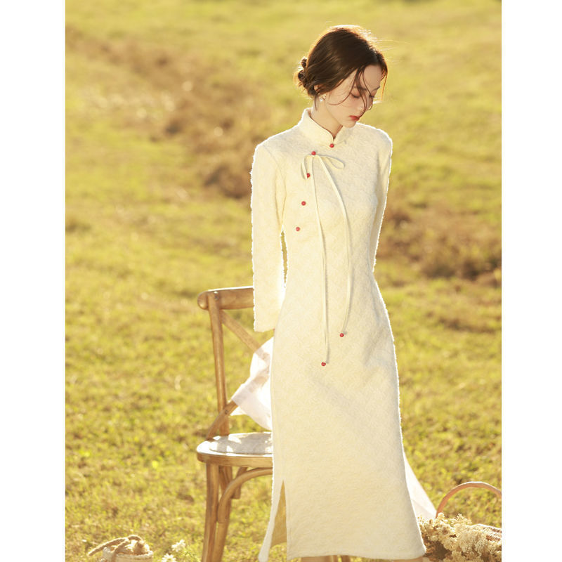 Huaxieli autumn and winter plus velvet padded cheongsam female small fresh sweet 2021 new improved long sleeve young