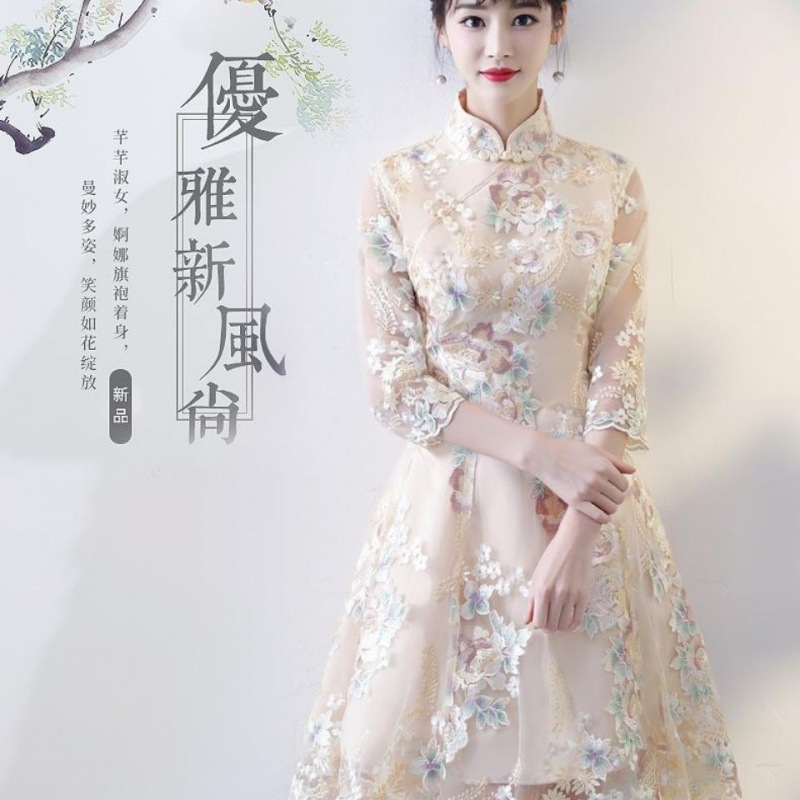 Girl cheongsam 2021 spring new change short daily fashion improved young parent-child dress (dress