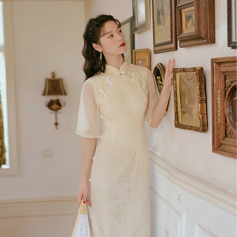 Improved cheongsam summer dress Chinese style women's eroded bone retro elegant young girl long version temperament dress