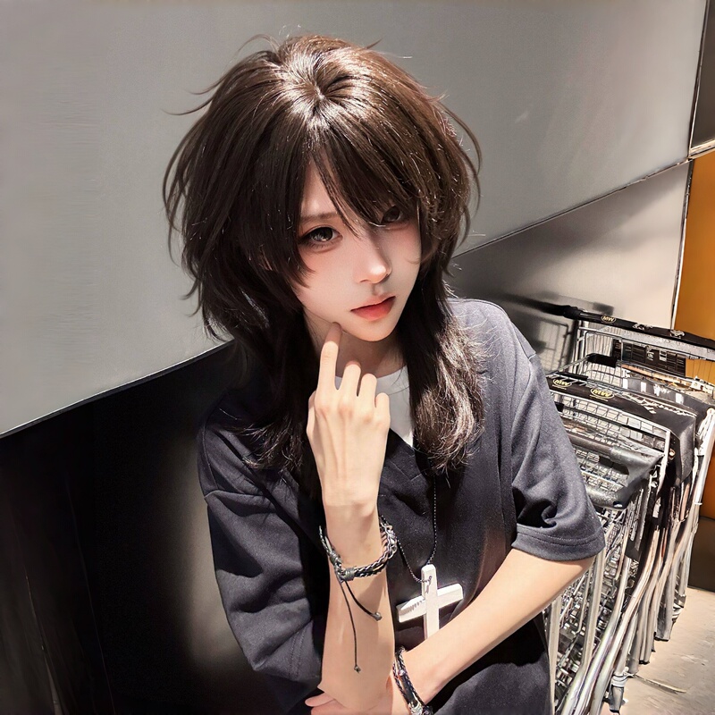 Mullet Wig Unisex Japanese Style Youthful Neutral Style Wolf Tail Hair Fluffy Versatile Blank Hair Full Head Wig
