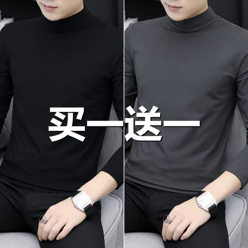 Черная флисовая бархатная демисезонная утепленный лонгслив, трендовое удерживающее тепло приятное телу нижнее белье, высокий воротник, облегающий крой