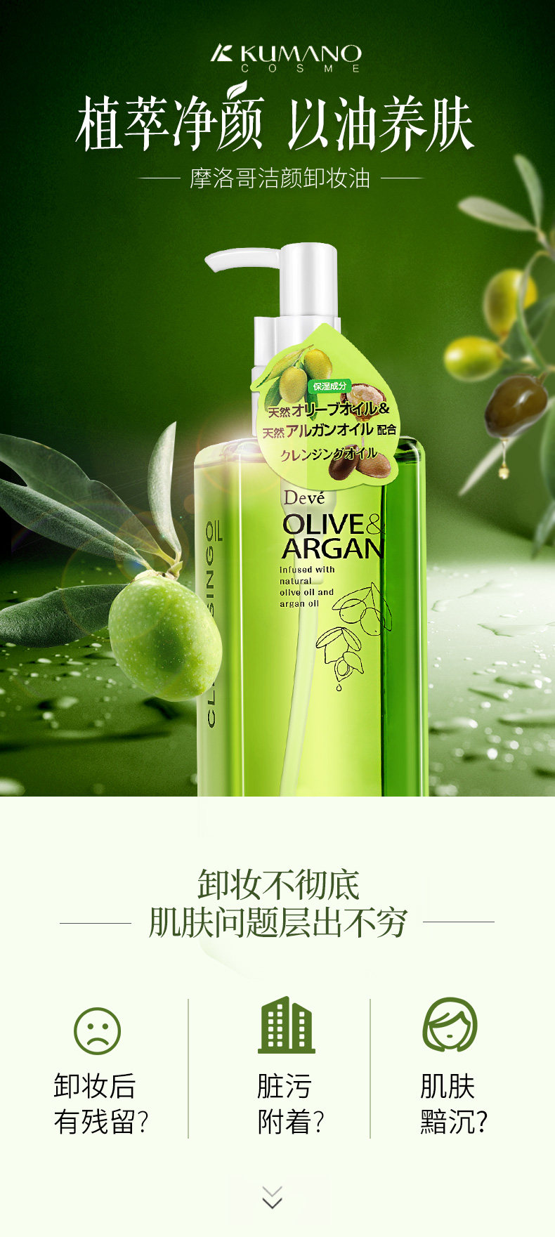 日本原装进口 熊野油脂 眼唇脸部三合一温和卸妆油 200ml 图1